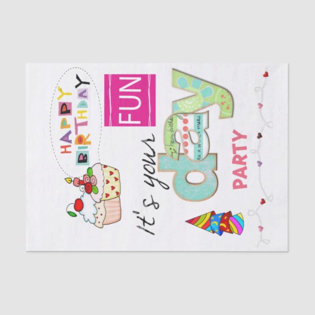 Papel De Seda Feliz Aniversário - Cupcake DIVERTIDO (Frente )