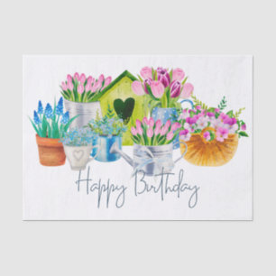 Papel De Seda Feliz Aniversário das Flores de Jardins Aquáticos 