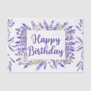Papel De Seda Feliz Aniversário das Flores de Lavanda de Aquarel