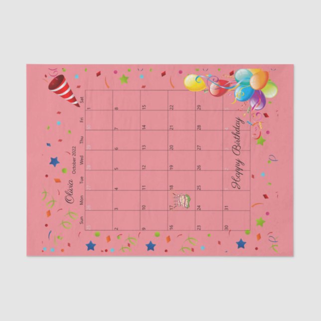 Papel De Seda Feliz Aniversário de Outubro de 2022 (Frente )