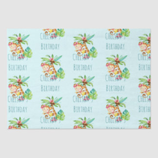 Papel De Seda Feliz Aniversário do Macaco Azul-Cinto Personaliza