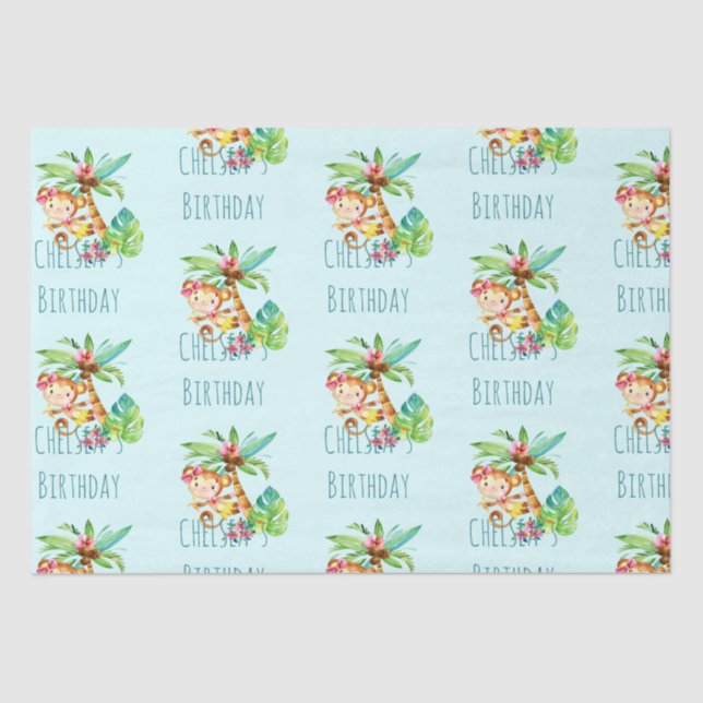 Papel De Seda Feliz Aniversário do Macaco Azul-Cinto Personaliza (Frente )