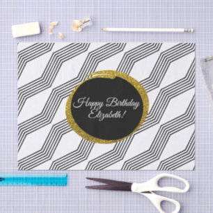 Papel De Seda Feliz Aniversário Elegante Dourado Brilhante Branc