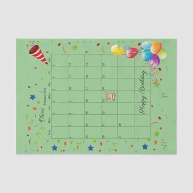 Papel De Seda Feliz Aniversário, fevereiro de 2022 (Frente )