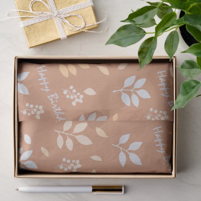 Papel De Seda Feliz Aniversário Folhas (Presente)