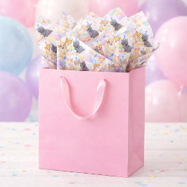 Papel De Seda Feliz Aniversário Gatos com Balões Crianças 