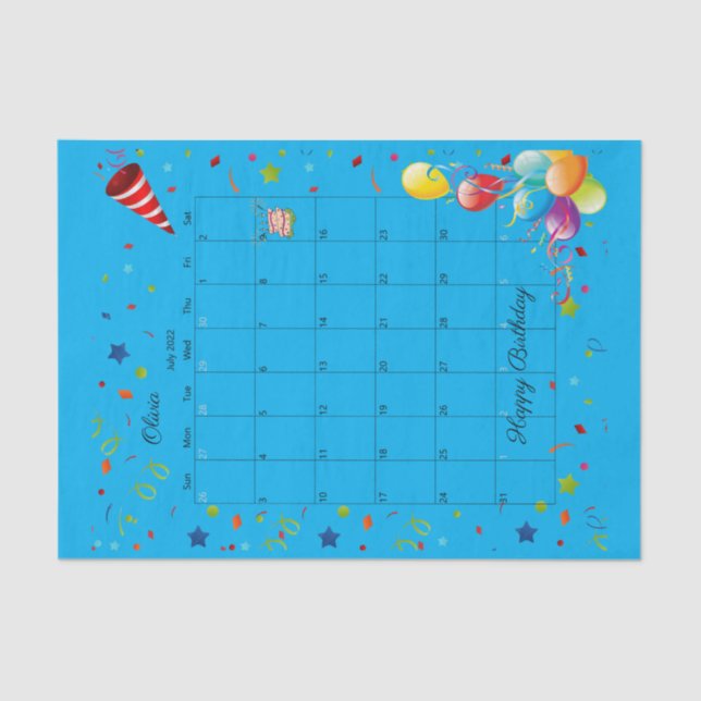 Papel De Seda Feliz Aniversário, julho de 2022 (Frente )