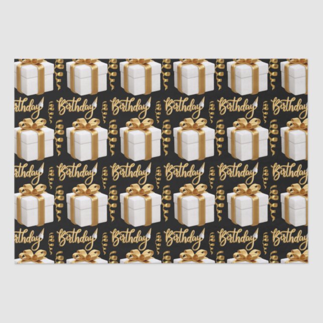 Papel De Seda Feliz Aniversário, Livro Branco Dourado (Frente )