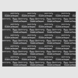 Papel De Seda Feliz Aniversário Nomes do Casal Preto e Branco