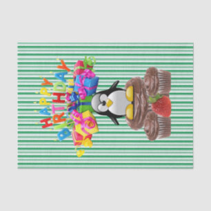Papel De Seda Feliz Aniversário, Papel-Tecido Stripe Pinguin
