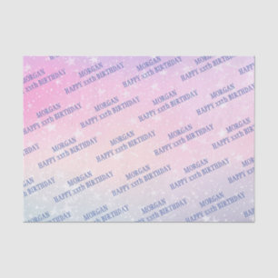 Papel De Seda Feliz Aniversário, Qualquer Idade, Nome, Estrelas,