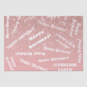 Papel De Seda Feliz Aniversário, Rosa Glitter Dourado Rosa