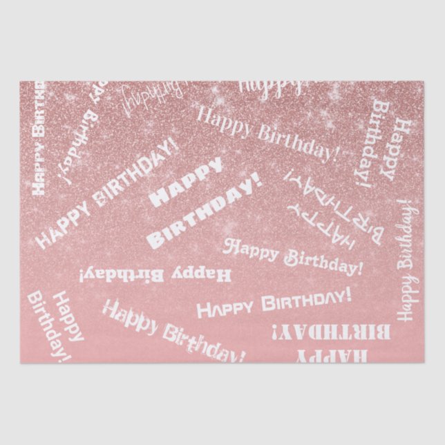 Papel De Seda Feliz Aniversário, Rosa Glitter Dourado Rosa (Frente )