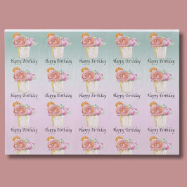 Papel De Seda Feliz Aniversário Rosas de Aquarela