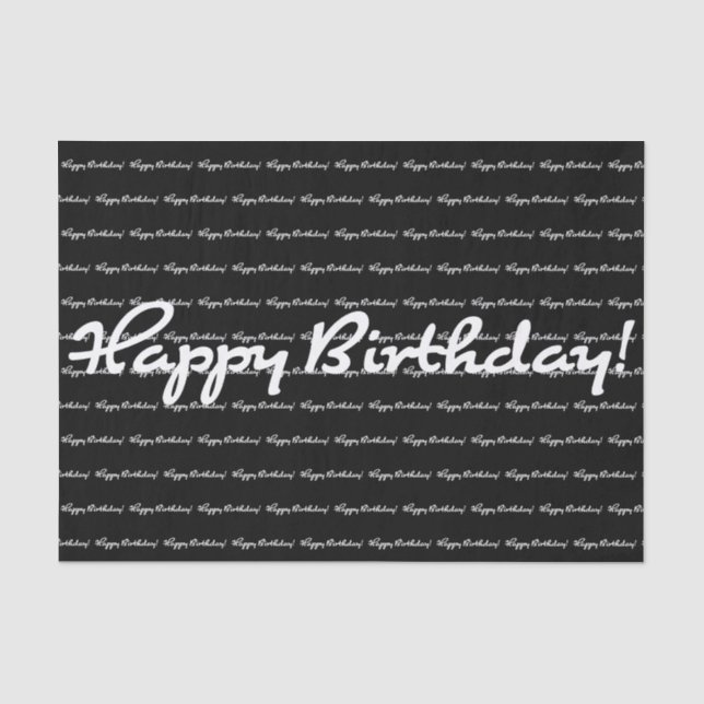 Papel De Seda Feliz aniversário! Script Casual Branco Repetindo (Frente )