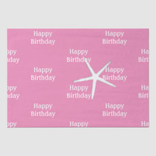 Papel De Seda Feliz Aniversário, Starfish Náutico, Rosa, Gota