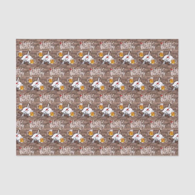 Papel De Seda Feliz Aniversário, Tecido Cerveja (Frente )