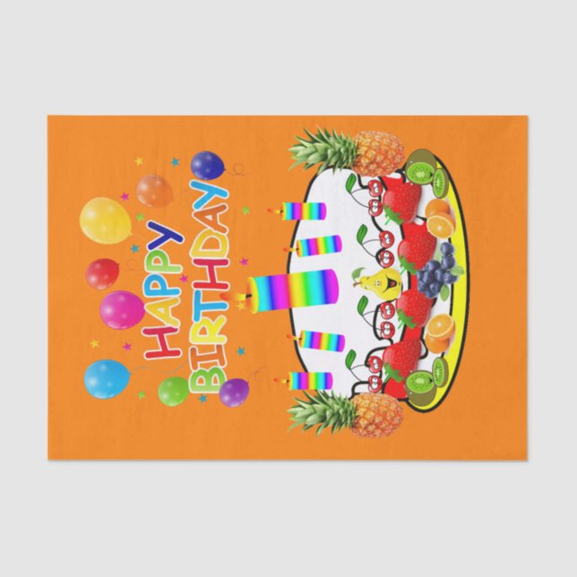 Papel De Seda Feliz aniversário, Tecido, Fruta (Frente )