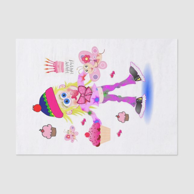 Papel De Seda Feliz Aniversário, Tecido, Garota Louca (Frente )