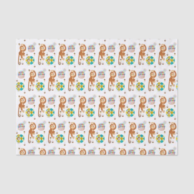 Papel De Seda Feliz Aniversário Tecido Macaco (Frente )