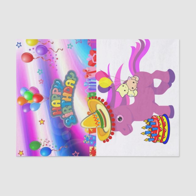Papel De Seda Feliz Aniversário, Tecido Pony (Frente )