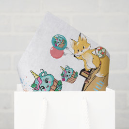 Papel De Seda Feliz Aniversário Teddy Bear Fox Filhotes Cupcake