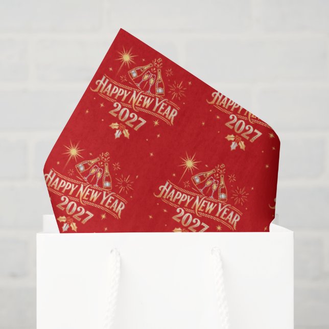 Papel De Seda Feliz Ano Novo 2027 Celebração (Sacola de presentes)