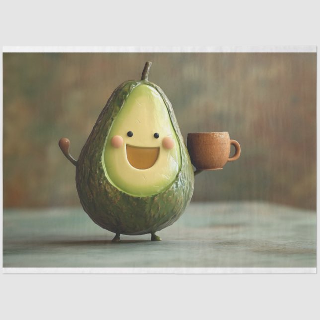 Papel De Seda Feliz Avocado Aproveitando uma Taça de Chá (Frente )