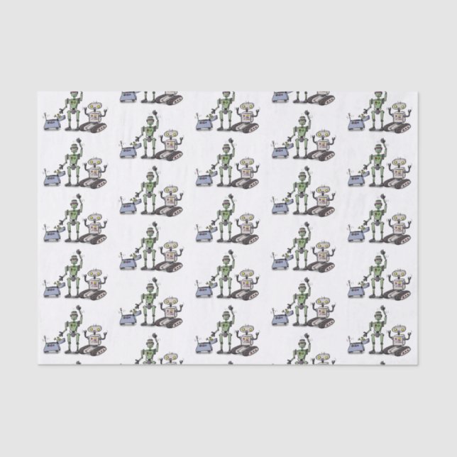 Papel De Seda Feliz desenho animado de robôs fofos (Frente )