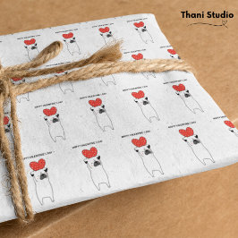 Papel De Seda Feliz dia de os namorados Cute Pug & Red Heart Whi
