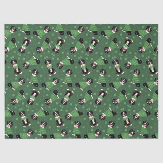 Papel De Seda Feliz Dia de São Patrício Bernese Mountain Dogs (Frente )