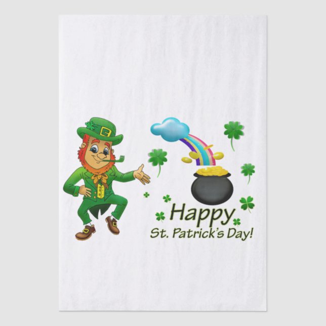 Papel De Seda Feliz Dia de São Patrício Leprechaun Arco-íris (Frente )