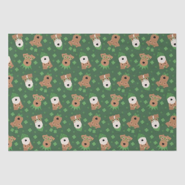 Papel De Seda Feliz Dia de São Patrício Welsh Wire Fox Terrier D (Frente )
