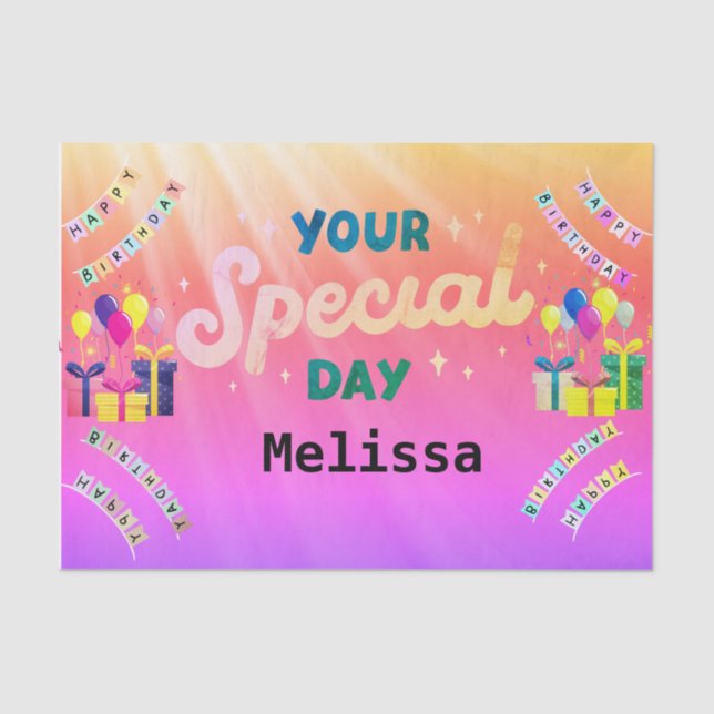 Papel De Seda Feliz Documento de Aniversário Personalizado (Frente )