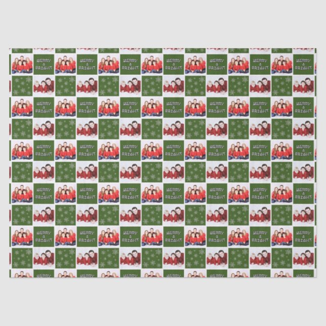 Papel De Seda Feliz e Brilho Natal Floco de Neve Foto Verde (Frente )