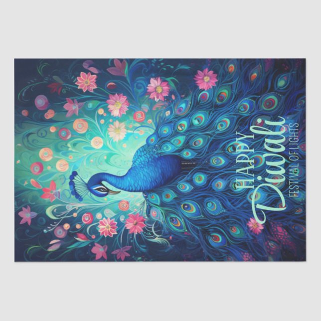 Papel De Seda Feliz Festival Diwali de Luzes Peacock (Frente )