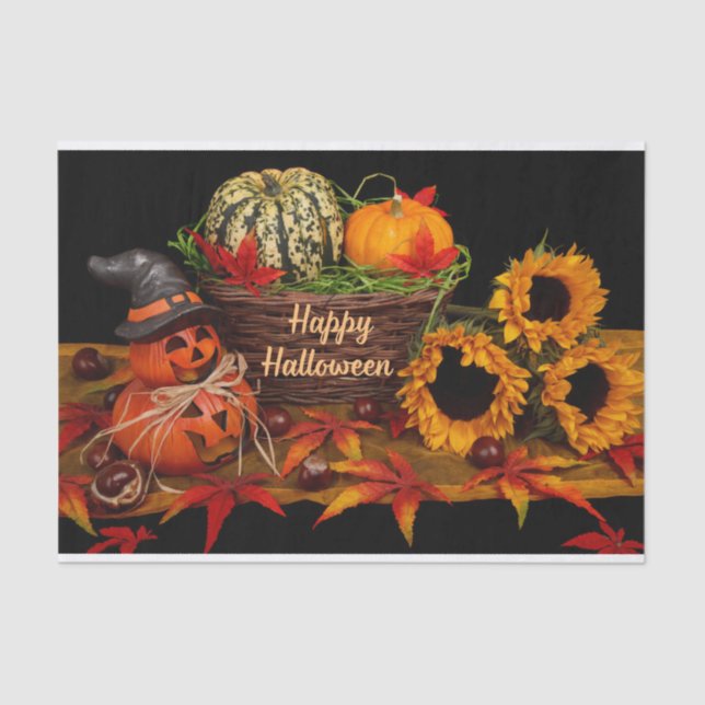 Papel De Seda Feliz Halloween Pumpkins e Sunflower (Frente )