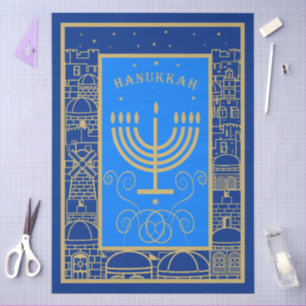 Papel De Seda Feliz Hanukkah Dourado Menorah, Feriado Judeu