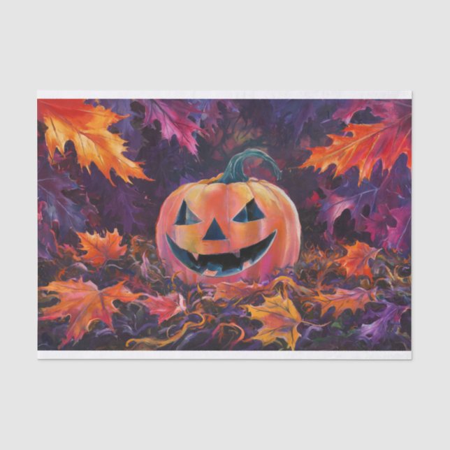 Papel De Seda Feliz Jack-olantern, Folhas de outono e Floresta (Frente )