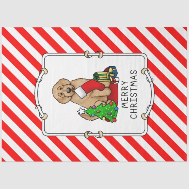 Papel De Seda Feliz Natal 2 Goldendoodle (ouro vermelho) (Frente )