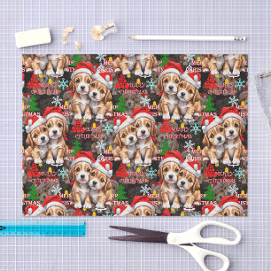 Papel De Seda Feliz Natal Chapéu do Papai Noel Cachorro Design -
