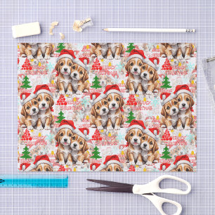 Papel De Seda Feliz Natal Chapéu do Papai Noel Design de Cachorr