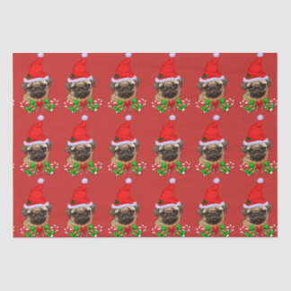 Papel De Seda Feliz Natal de Pug Santa Hat