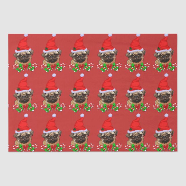 Papel De Seda Feliz Natal de Pug Santa Hat (Frente )