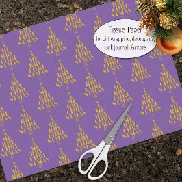 Papel De Seda Feliz Natal em Faux Dourado na Tipografia Roxa