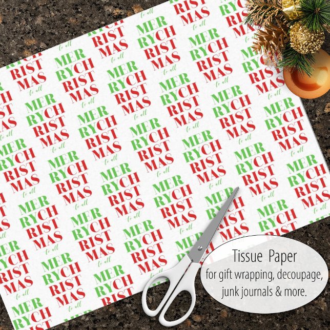 Papel De Seda Feliz Natal em Verde e Vermelho (Criador carregado)