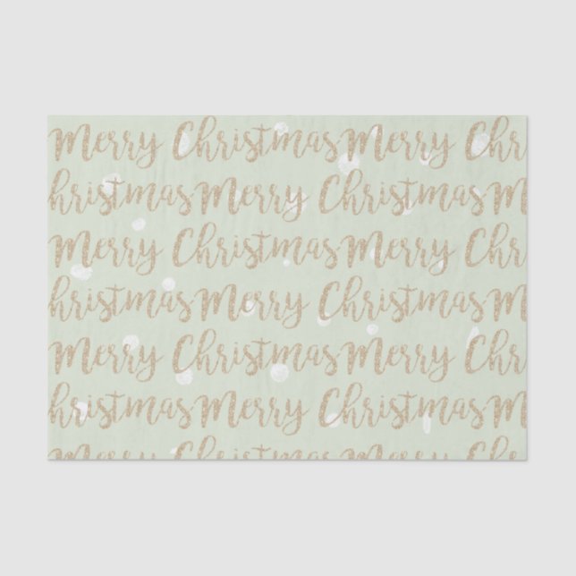 Papel De Seda Feliz Natal Faux Dourado Script Typografia Verde (Frente )