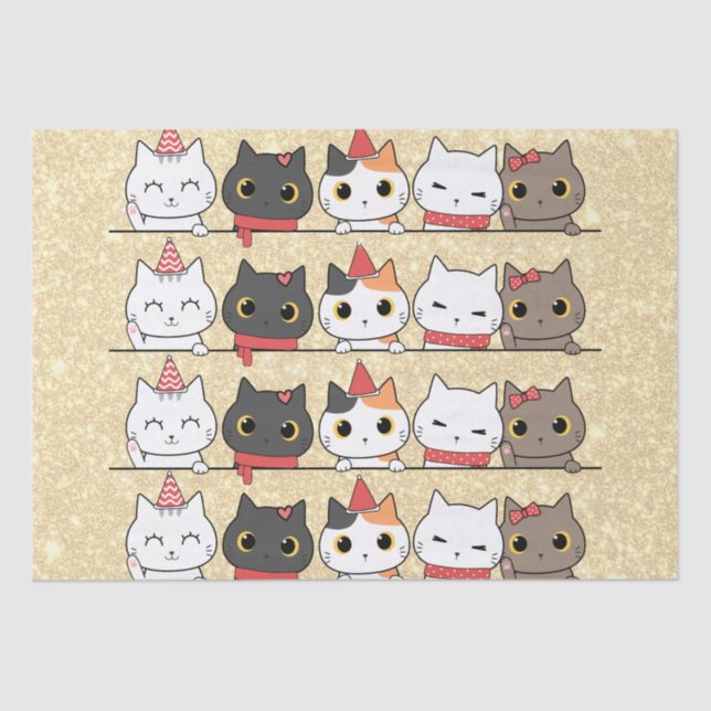 Papel De Seda Feliz Natal Gatos Enfrentam Feliz Natal (Frente )