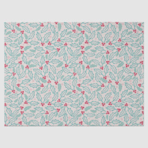 Papel De Seda Feliz Natal Holly Berries Vermelho Branco Verde