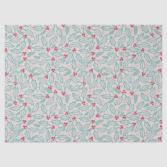 Papel De Seda Feliz Natal Holly Berries Vermelho Branco Verde (Frente )